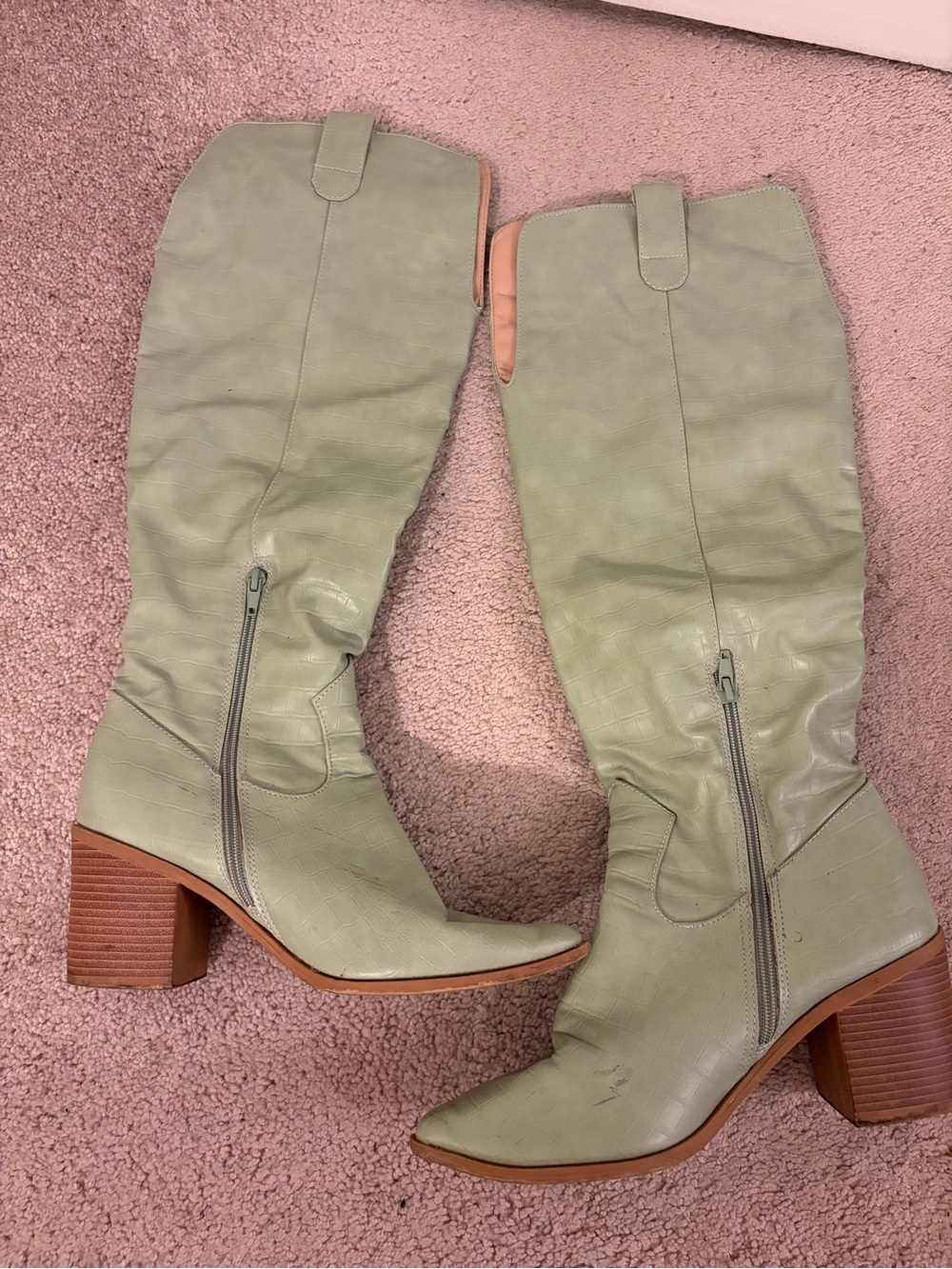 Classic Knee-High Zip Boots in Sage Green